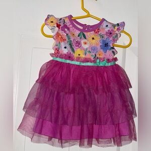 Matilda Jane Size 12 months Pink Floral Layered Tulle Dress with Diaper Cover